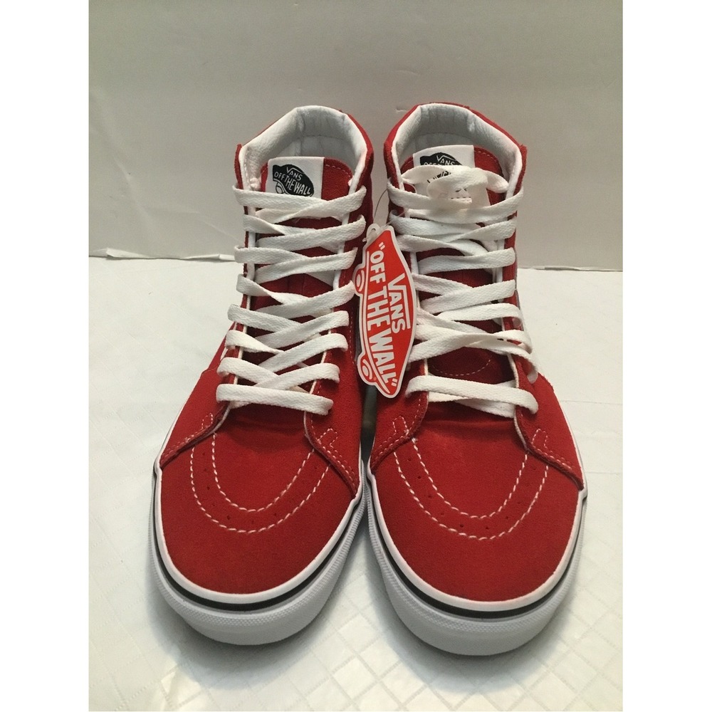 Vans Women's Red High-Top Sneakers White Laces Canvas Suede Size 9.5 New